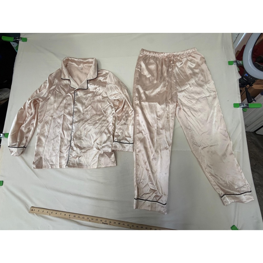 Blush‎ Satin Pajama Set | Button-Up Long Sleeve Top & Pants | Size Large
